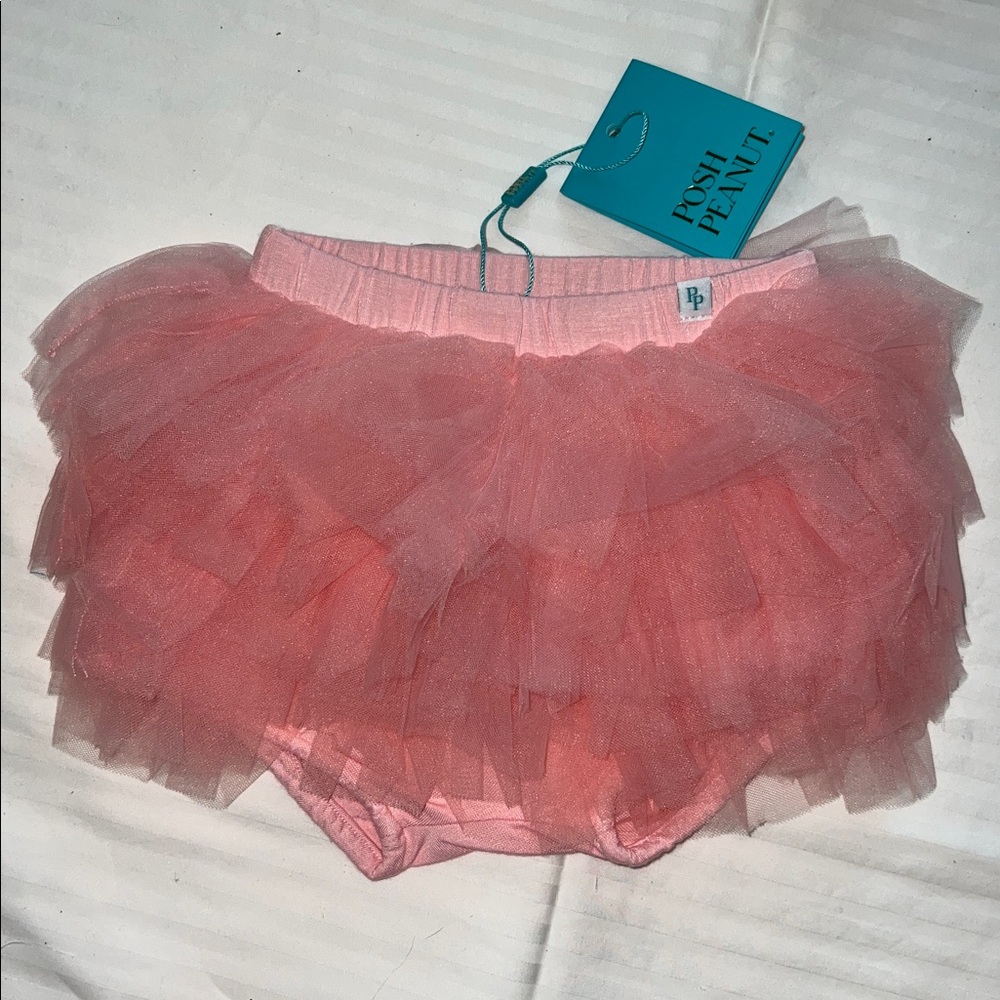 Posh Peanut TULLE RUFFLED BLOOMER - Starry Pink 12-18 mo